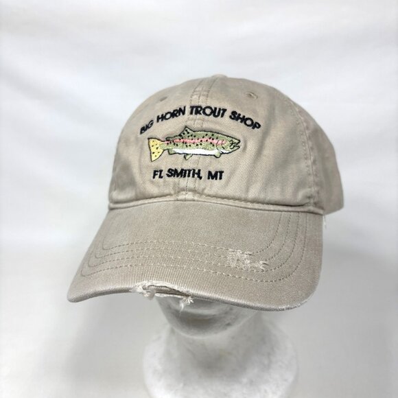 Simms Fishing Big Horn Trout Shop Ft Smith Montana Distressed Strapback Cap Hat - Picture 1 of 7